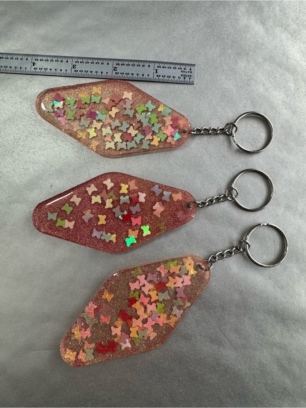 Set of 3 Pink Glitter Butterfly Confetti Keychains - Women Accessories
